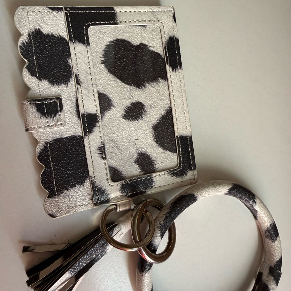 Simply Southern Black and White Cow Print Cardholder Keyring with Tassel - Picture 3 of 3